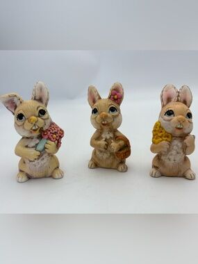 Vintage Norleans Decorative Bunny Figurines with Flower Accents - Set of 3